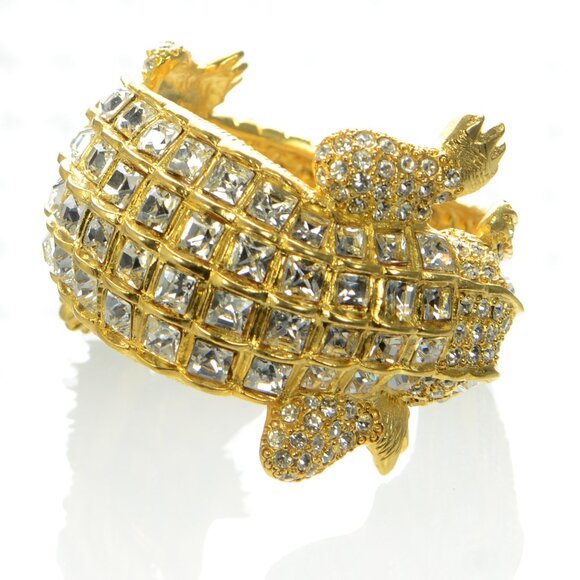 Kenneth Jay Lane KJL Gold & Crystal Alligator Cuff Bracelet - Picture 3 of 11